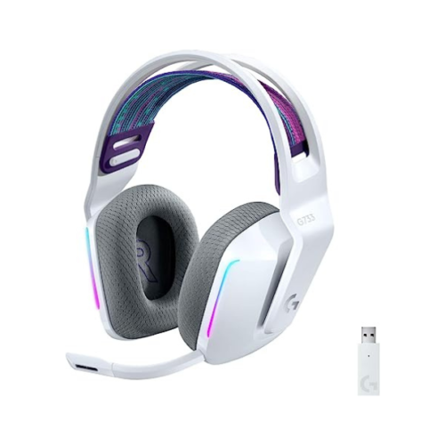 When gaming, you need a wireless G733 Lightspeed Headset by Logitech. It comes with great suspension for a comfortable fit while featuring Lightsync RGB, Blue VOICE mic technology to talk to your fellow gamers, and PRO-G audio drivers.
