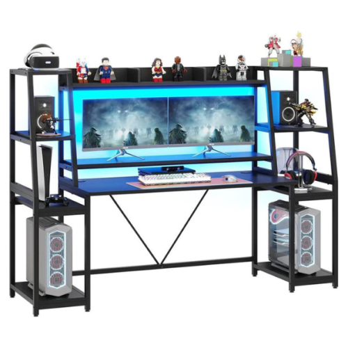 The SEDETA PC Gaming Desk has spacious storage shelves for all of your collectibles and computer hardware.